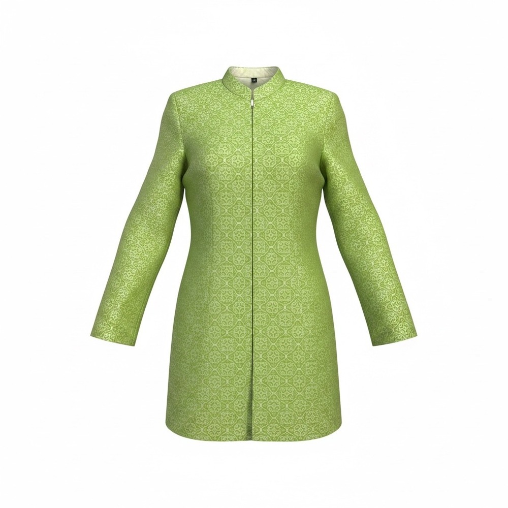 Vintage Lime Green Brocade Nehru Jacket Mandarin Collar Tunic Coat Size 10  (95)
